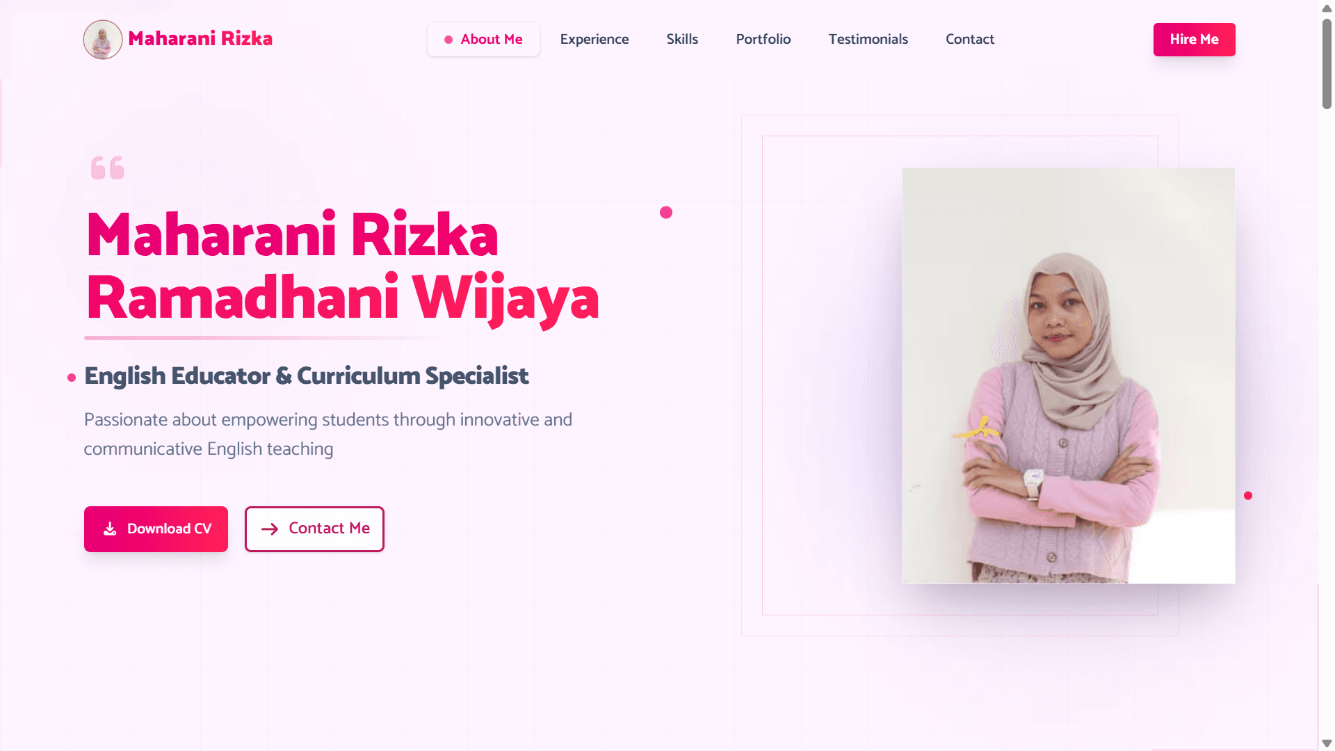Screenshot Personal Web Portofolio Maharani Rizka Ramadhani Wijaya